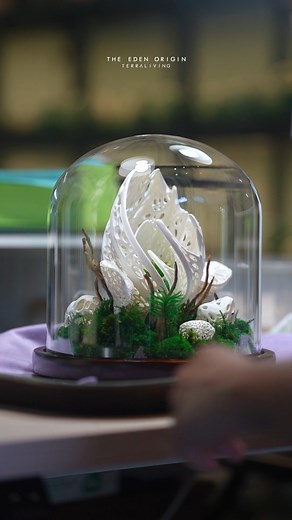 The Eden Origin - A biomorphism inspired preserved moss terrarium. Design concept: Many of our planet’s natural wonders have been shaped by centuries, even millennia, of evolution, constantly evolving and developing to create the life-filled world we know today. Here at TerraLiving, we took those two concepts — the evolution of nature and the evolution of technology — and merged them into one intriguing project: a biomorphic 3D-printed sculpture that simulates the formation of nature itself. "Th
