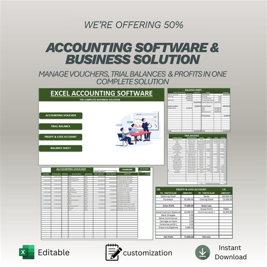 Excel Accounting Software Template | Business Financial Management - Profit & Loss - Trial Balance Spreadsheet - Voucher Tracker Sheet - Etsy UK