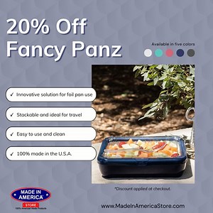 13 reactions |  Enjoy 20% off Fancy Panz products until July 30th!  Proudly designed by two sisters and 100% made in the USA, Fancy Panz is the perfect solution to upgrade your foil pans. Say goodbye to flimsy containers and hello to convenience, style, and durability. Take advantage of this limited-time offer and enjoy discounted prices on the Fancy Panz Classic, Deviled Egg Trayz Insert, 8x8 Pan and Foil Pans! Shop today - bit.ly/FancyMIA | The Made in America Store | Facebook