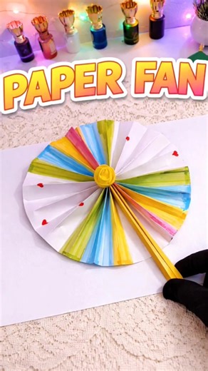 HANDMADE PAPER FAN 💖 lPAPER FAN IN 1 MIN ⏱️ l #papercraft #fan #ytshorts
