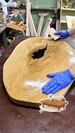 Solid Oak Tree Slice into a Beautiful Coffee Table #woodworking #woodcreation #epoxyresin