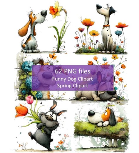 Watercolor Funny Dog Clipart – 62 PNG Spring Designs (digital Download) - Etsy