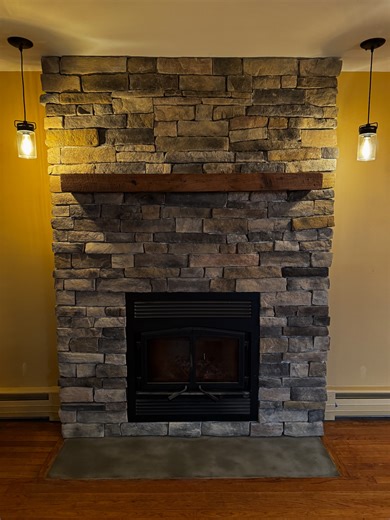 Hewitt Masonry LLC | ⚒️ Fireplace Transformation ⚒️ Completed this fireplace installation today using Eldorado Stone Charleston dry stack veneer with full... | Instagram