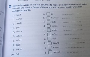 Match the words in the two columns to make compound words and w... | Filo