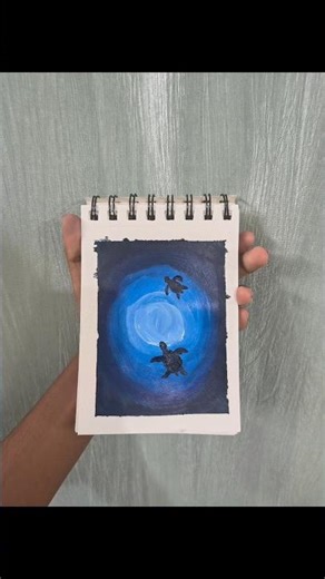 Simple Ocean Painting🖤💙🩵🤍#simple #ocean #painting #easy #tamil #beginner #nature #turtle