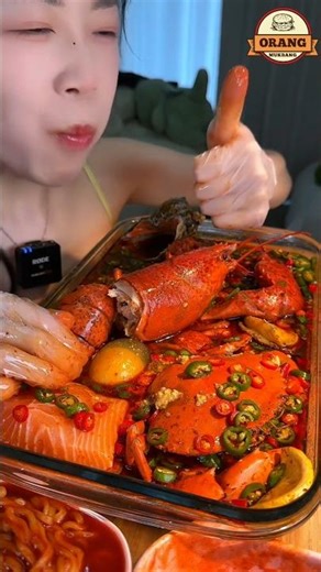 chinese khana.Part:03.Asmr Eating spicy sea food🦞🦐🦀🥘.By Orang Mukbang. #eatingshow #shorts