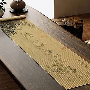 Asian Style Bamboo Table Runner, Ancient Chinese Paintings Zen Table Mat Placemat for Home Office Party Decor (Jade Belt Bridge, 12x48 Inch)