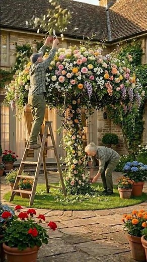 How to Make a Perfect Umbrella Shape Flowering Vine Topiary | Small Garden Decoration Idea