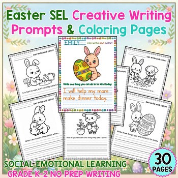 Kindergarten 1st 2nd Grade Easter SEL Creative Writing Prompts Coloring Pages