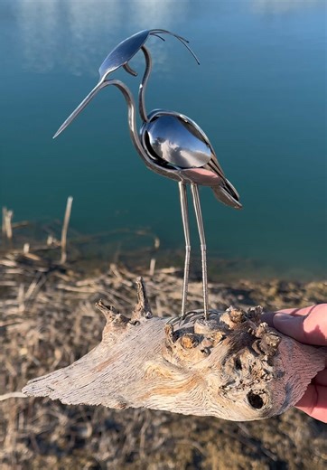 Spoon Heron Sculpture: A Unique Metal Art Creation