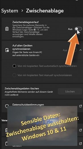 Sensible Daten: Zwischenablage ausschalten Windows 10 & 11