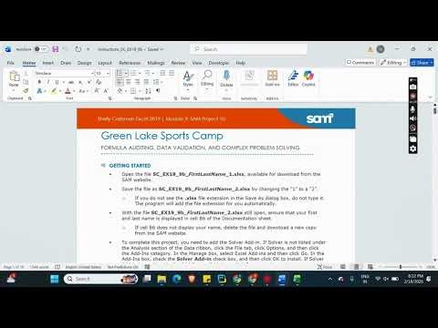 Shelly Cashman Excel 2019 | Module 9: SAM Project 1b Green Lake Sports Camp #shellycashman