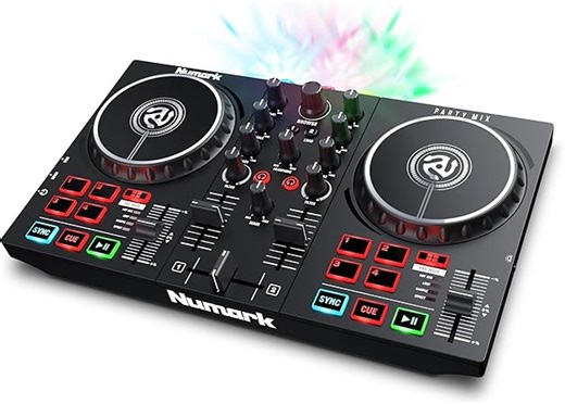 Numark Party Mix II DJ Controller mit Lichtshow, 2 Decks, integriertem Mixer, Audio Interface und Serato DJ Lite