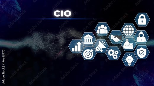 C I O Technology and Business Strategy Concept with Hexagonal on Dark Background hexagonal dark background