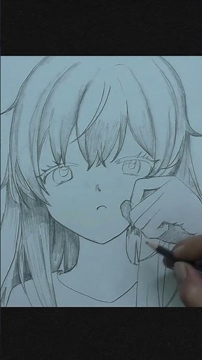 Draw cute anime girl with hands and blue eyes || How to draw simple blue eyes #Shorts #anime #art