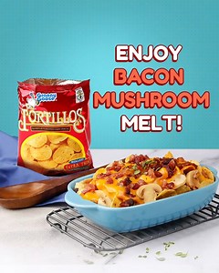 Turn your real corn snack into a real melt-in-your-mouth combo! #KeepItReal with this Granny Goose Tortillos Bacon Mushroom Melt recipe for a yummy bite you won’t forget! | Granny Goose