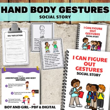 Hand & Body Gestures Social Story Social Cues Poster Reflection Sheet Autism SEL