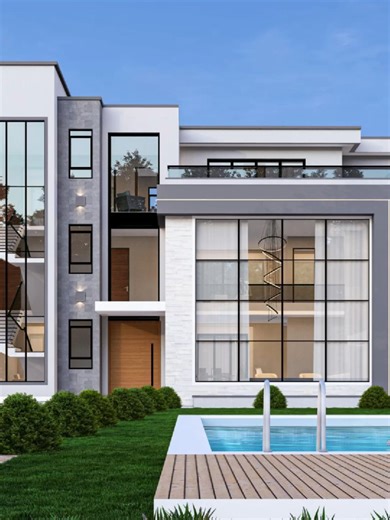 7 Bedroom Exterior Fly through. #architecturaldesign #modernliving #bungalow #engineering #construction #slopedsite