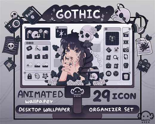 Desktop Theme Background Windows and Mac Gothic Woman Wallpaper Organizer Set | Animated Folder Icon Wallpaper | Cute Desktop Organizer - Etsy