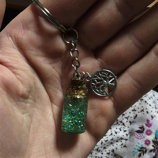 Tree of Life Potion Keychain, Teal Gold Liquid Shaker Charm, Spiritual Bag Accessory - Etsy