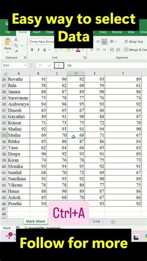 How to select Data in Excel? | Shortcut: Ctrl+A #exceltamil #selectdata #spreadsheetmagic #exceltips