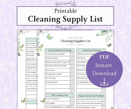 Cleaning Supply List Printable PDF | Cleaner Inventory Management | Janitor Supplies Checklist | Cleaning Business - Etsy