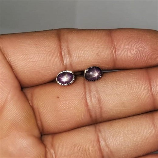 Six Rays Natural Star Ruby Stud Earrings - Handcrafted 925 Sterling Silver Jewelry - Celestial Earring - Gift Idea - Etsy UK