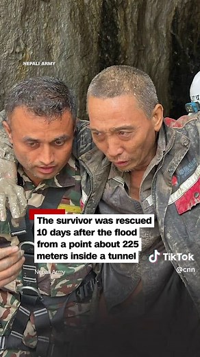 Rescuers in Nepal have pulled a Chinese national alive from a hydropower tunnel 10 days after floods caused devastation on the border, according to the Nepali army.