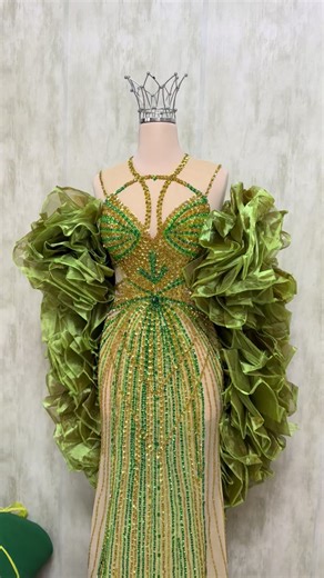 Green Luxury Fully Beaded Pageant Gown | Stunning Emerald Gown