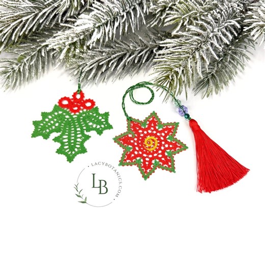 Christmas Bobbin Lace Pattern Poinsettia Bookmark   Holly Berry Ornament • Digital Lacemaking Pattern With PDF Instructions & Video Tutorial - Etsy