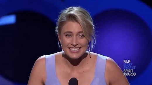 Greta Gerwig wins best screenplay for Lady Bird: "Thank you to Laurie Metcalf & Saoirse Ronan who are the most extraordinary actresses I could ever imagine." | Spirit Awards | The Hollywood Reporter