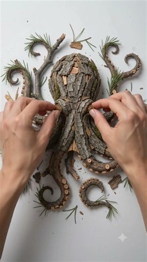 Watch Hands Create a Giant Octopus Using Only Natural Materials! 🐙 | Satisfying Hyperlapse Art 4K
