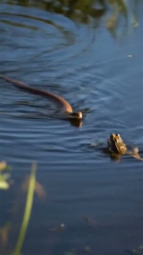 Snake chasing a frog