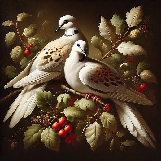 Two Turtle Doves Print: Romantic Holiday Wall Art (digital Download 4096x4096px) - Etsy