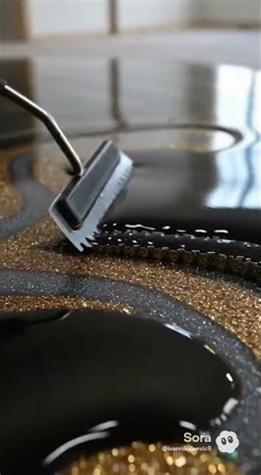 The epoxy floor "Black geode with gold veins" is a spectacular relief metallized quartz.