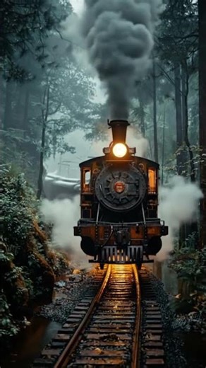 classic train steam engine jump on track