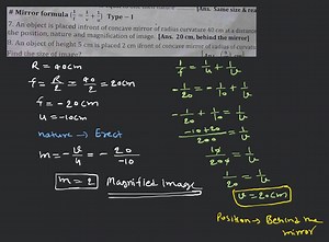 \# Mirror formula \left(\frac{1}{f}=\frac{1}{v} \frac{1}{u}\rig... | Filo