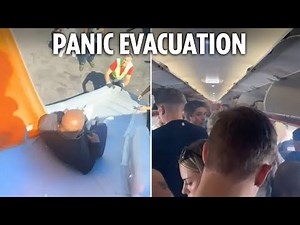 Shocking moment EasyJet passengers flee on evacuation slide after ‘bag of vapes’ EXPLODES