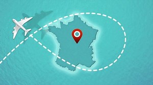 Airplane Flying over France Map 4K Motion Graphics Animation