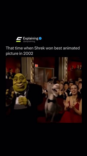 Explaining on Instagram: "When Shrek won the very first Academy Award for Best Animated Feature in 2002, the Oscars pulled off one of the most creative tributes the category has ever seen. ⁠ ⁠ During the ceremony, they played a special video segment that digitally inserted the animated characters into the live Oscars audience, as if they were sitting right alongside the real celebrities. ⁠ ⁠ Characters from all the nominated films, including Shrek, Donkey, and others from Monsters, Inc. and Jimm