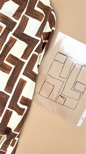 Closet Core Patterns on Instagram: "Today we are sharing Judith’s tip for tricky pattern matching. If you want a feature like a pocket to totally disappear, follow along! 1. Trace your pocket onto a piece of acetate (or sleeve in this case) 2. Place it in your garment matching points of reference. 3. Trace onto the plastic what your print is doing within that boundary 4. Place your plastic on your uncut fabric matching the print with your design and cut out your pocket. 5. Make pattern matching 