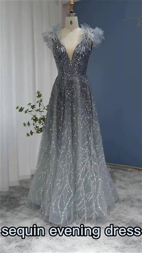 High Quality Modest Feather Full Sequins Sleeveless V-neck Evening Dress | Trend Avenue