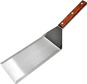 Professional Stainless Steel Extra Long Griddle Spatula with Wood Handle for Skillets,Thick Steel Blade Griddles & Pancake Flipper for Burgers, Omelet, and Versatile for Culinary Task, 8 x 4 inches