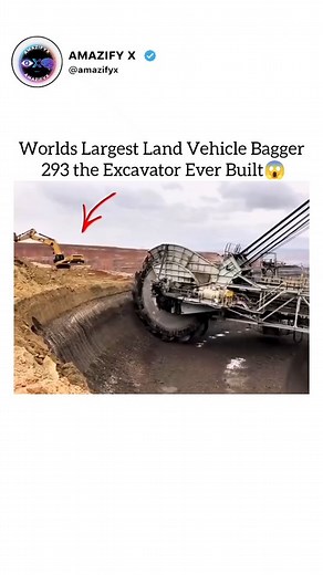 Amazify X on Instagram: "Bagger 293 is the largest land vehicle ever built. It is a bucket wheel excavator made in Germany in 1995. It stands 96 meters tall and 225 meters long. It weighs about 14,200 tons. It runs on electricity and needs 16.56 megawatts of power. It moves on 12 crawler tracks. It can remove about 240,000 cubic meters of soil in a day. A small crew operates it from a control cabin. It is mainly used for coal mining in open pit mines. It holds the Guinness World Record as the he
