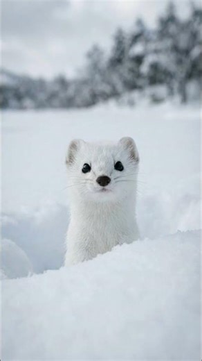 White Japanese Weasel in Snow | Rare Winter Wildlife Moment ❄️