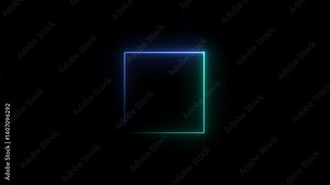 4k Abstract neon glowing frame rectangle animation in cyan and blue color 4k video. neon Rectangle icon animation. on a black background. Stock Video