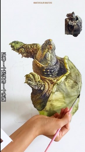 "A Turtle’s Tale in Watercolor" This artwork is a testament to the transformative power of watercolor. The artist has masterfully captured every fold, texture, and detail of this turtle, bringing it to life on paper. From the earthy tones of its rugged shell to the glint in its eye that seems almost sentient, every stroke tells a story of patience, skill, and a deep understanding of the subject. Watercolors are often perceived as a challenging medium, and this piece showcases why. The delicate b