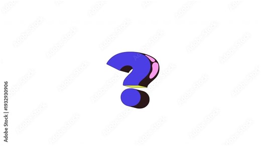 Bold stylized question mark floating cartoon object animation. FAQ questionmark. Request inquiry. Need help. Mystery curiosity. Ask query symbol animated flat colorful item 4K video isolated