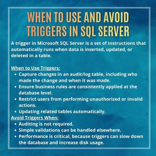 When to Use and Avoid Triggers in Microsoft SQL Server #shorts #sqlserver #database