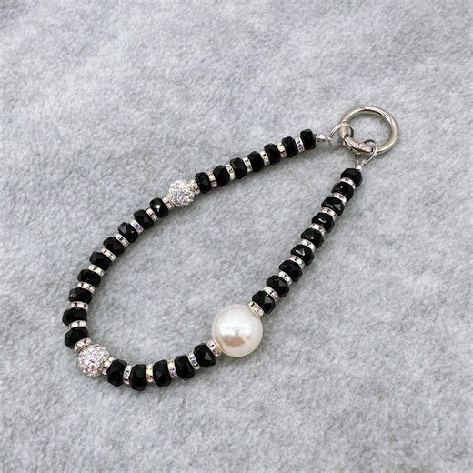 Black White Beaded Keychain Phone Holder | Handmade Bag Charm - Etsy